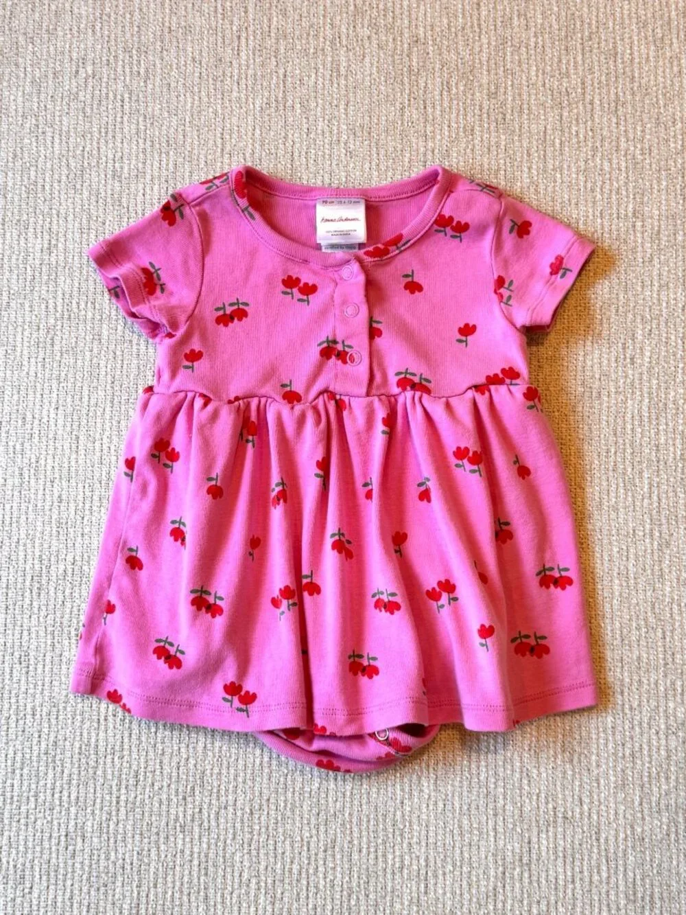 Hanna Andersson Size 6-12 Month Baby Skirted Bodysuit Dress Months Pink Floral